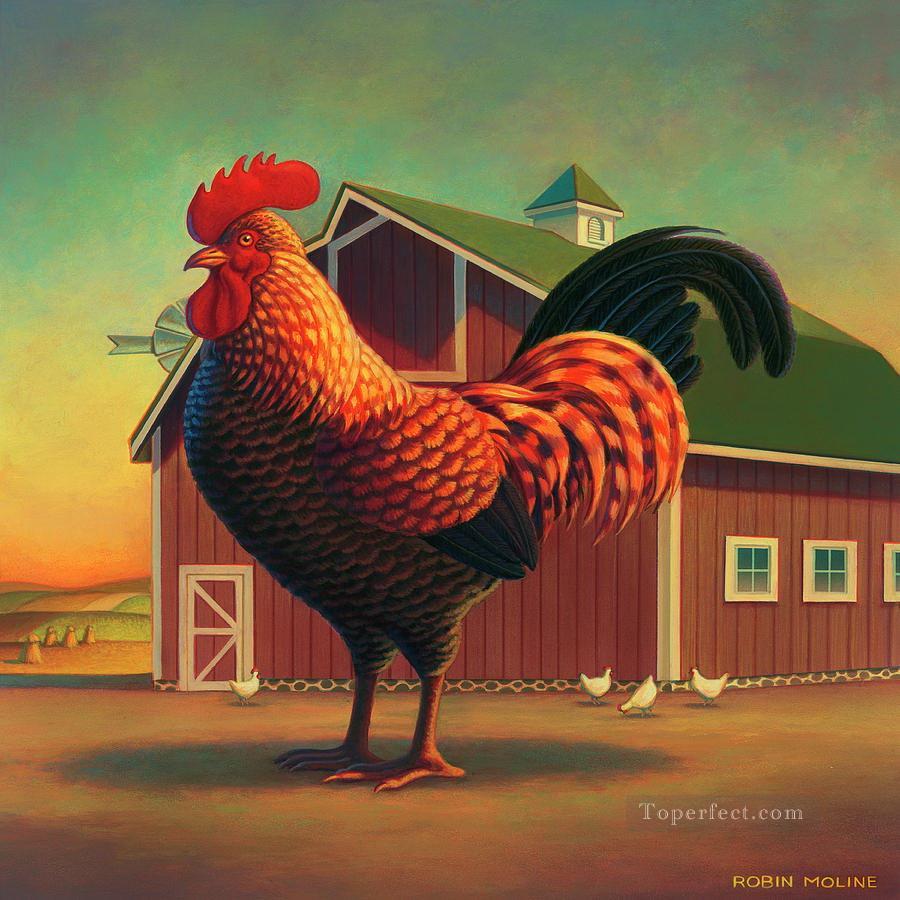 rooster and the barn Oil Paintings